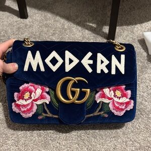 Modern Blue Velvet Women Bag
